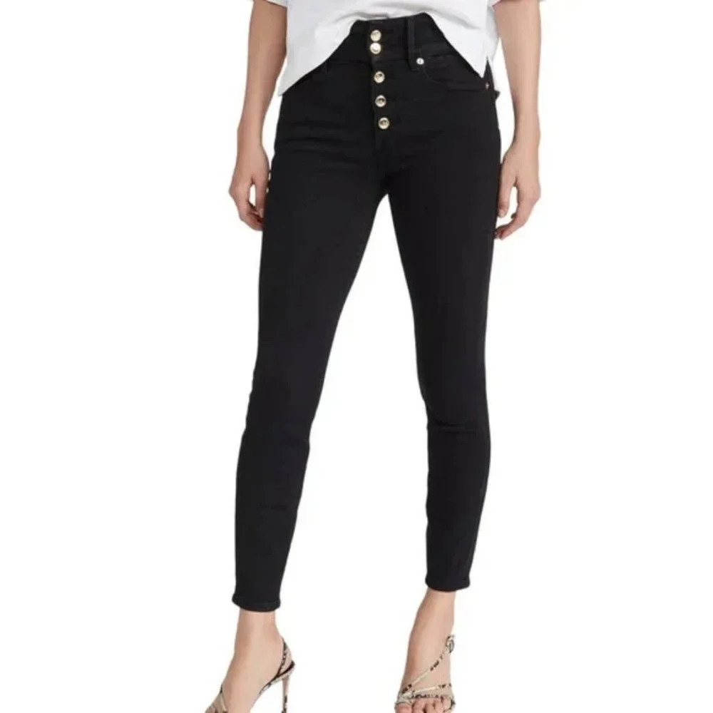 GOOD AMERICAN Skinny Jeans, Black Cotton High Rise Button Fly Pocket Casual 0/25 - Picture 3 of 16